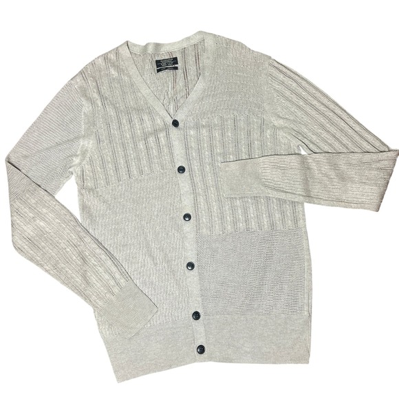 AllSaints Other - AllSaints Knitted Yurik Cardigan‎ Mens Small Gray Open Knit Academia Button Up